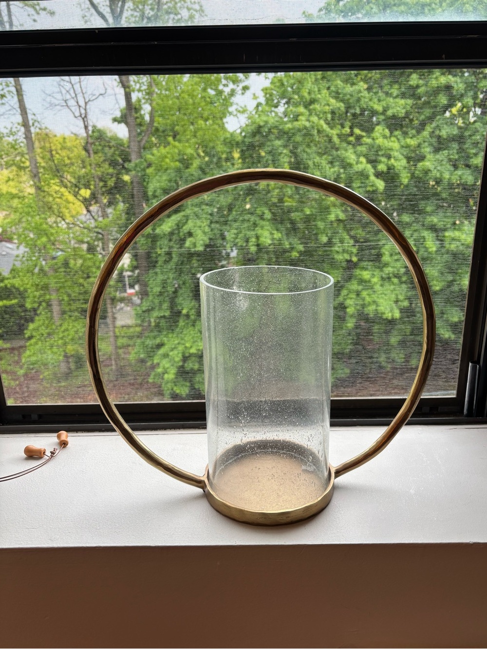 Modern Gold Ring Hurricane Candle Holder with Clear Glass